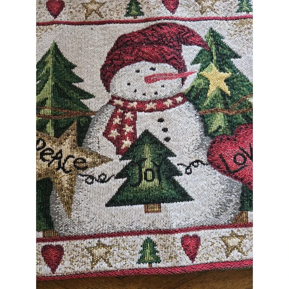 Christmas Snowman Tapestry Placemats Set of 4 Peace Joy Love Holiday Table Decor